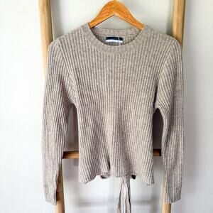 NWT ROWE Ribbed Tie Back Sweater Beige Wool Blend Long Sleeve Size 20 Medium